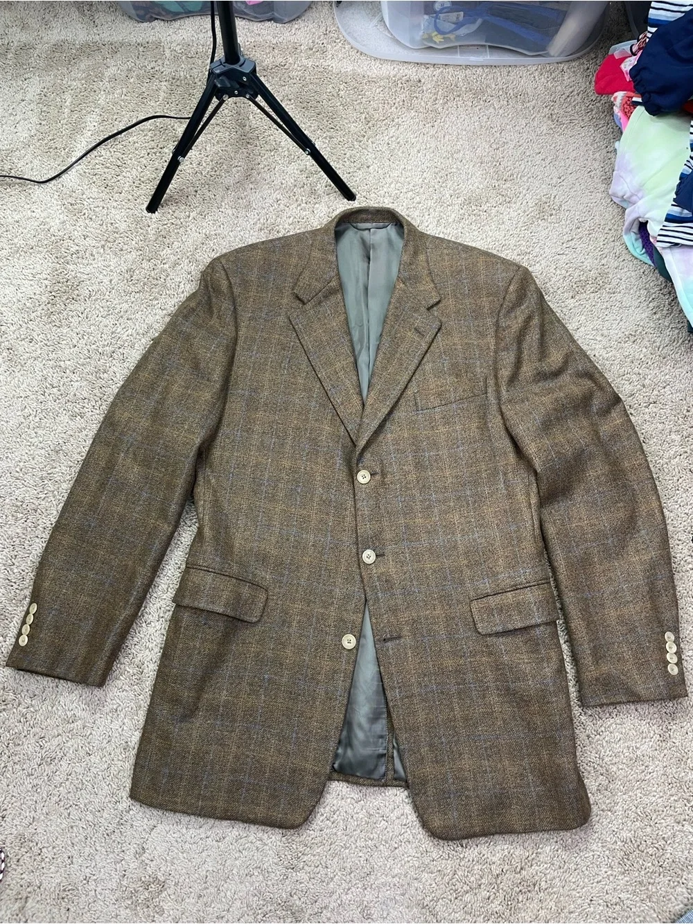 Hickey Freeman Brown Plaid Wool Sport Coat